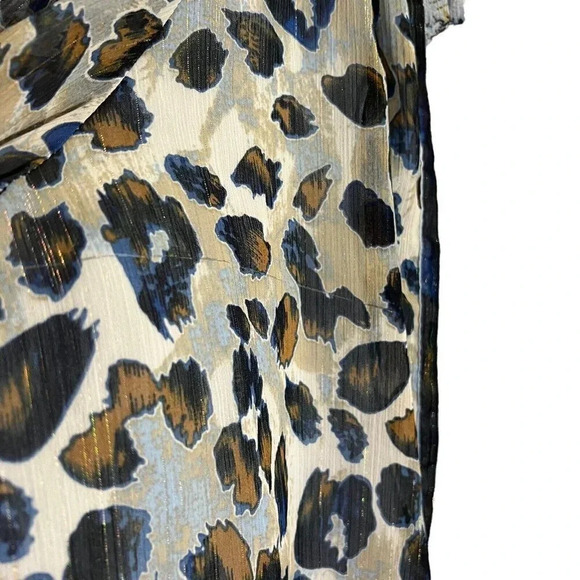 Dressbarn Blouse Plus 2X Rhinestone Leopard Floral Chiffon Metallic Studded Blue - Picture 8 of 9